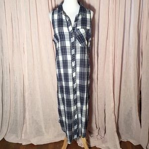 **10 SALE** FOREVER 21 Gauzy Navy Plaid Shirt Dress